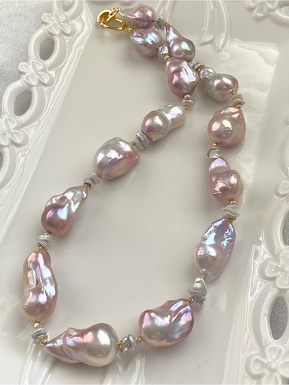 N312-Premium Sakura Pink Flameball Pearl Amd Keshi Pearl Necklace